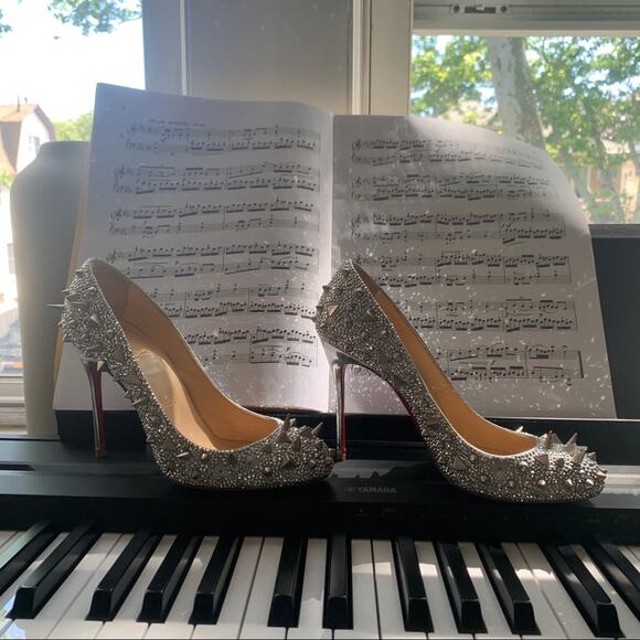 CHRISTIAN LOUBOUTIN/ Silver Crystal Strass Pot Pourri Fifi 100 Spike 36.5 Heels
